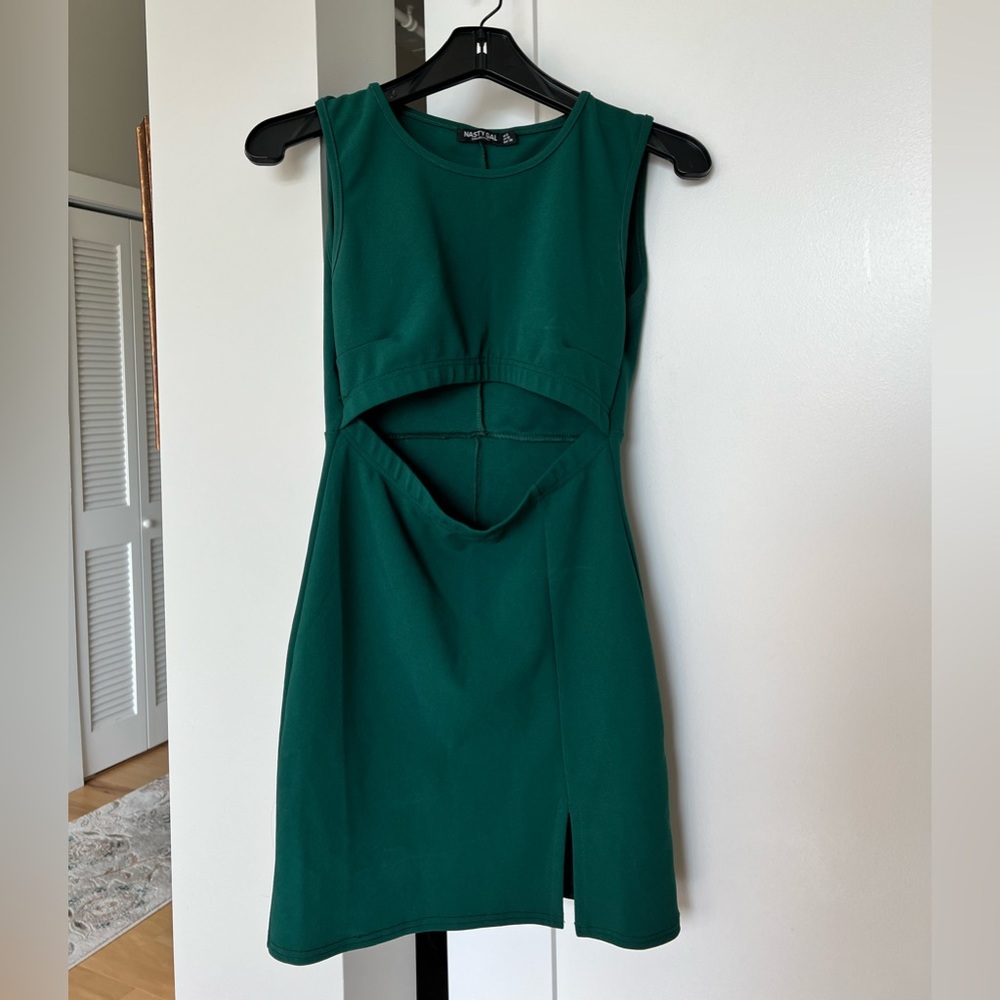 Forest green mini dress with peekaboo cut out